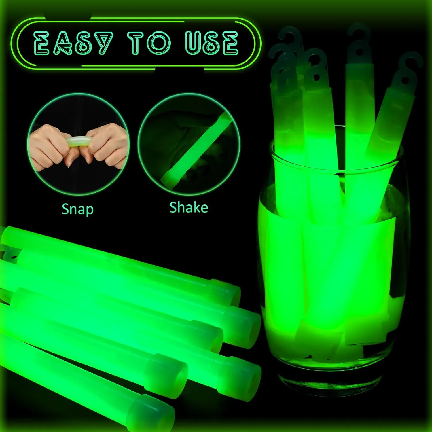 Sotiff Bright 6 Inch Large Glow Sticks Bulk Green Emergency Glow in The Dark Sticks with 12 Hour Duration for Camping Hiking Outdoor Parties Activities Survival Storms Blackouts(96 Pcs)