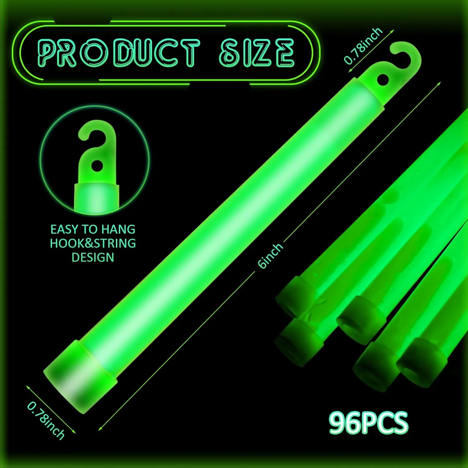 Sotiff Bright 6 Inch Large Glow Sticks Bulk Green Emergency Glow in The Dark Sticks with 12 Hour Duration for Camping Hiking Outdoor Parties Activities Survival Storms Blackouts(96 Pcs)