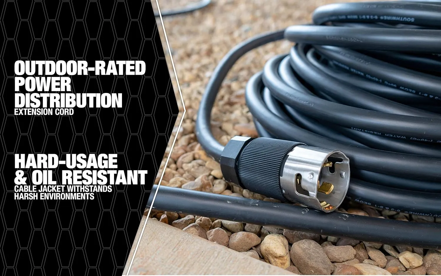 Southwire Extra Duty Outdoor Extension Cord, 50Ft, 8 Gauge, 50 AMP, Twist-to-Lock, Generator Cord, SEOW, Black, 19180008