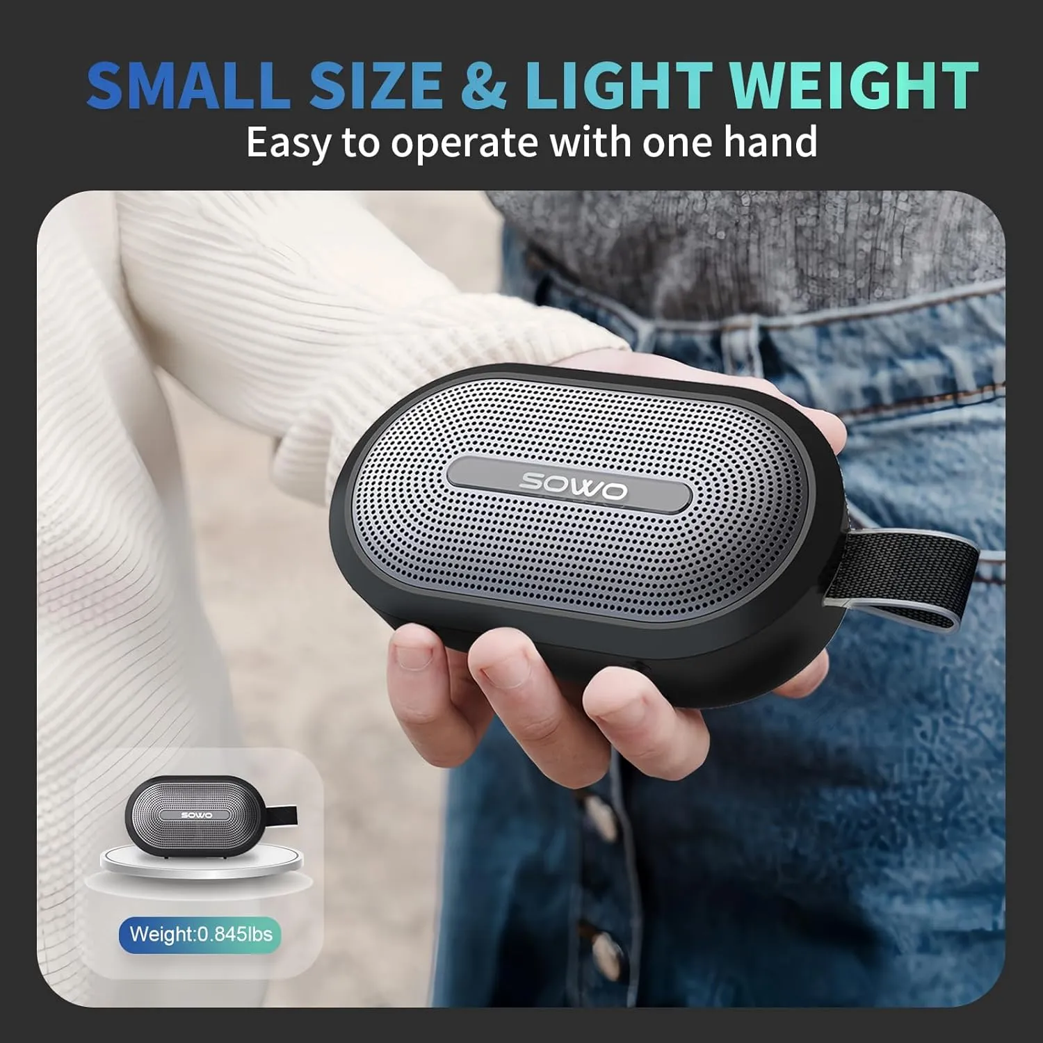SOWO Wireless Portable Small Speaker, Ultra Magnetic Bluetooth Speaker for Golf Car, Coverless IP67 Waterproof, 24 H Playtime, Pro Sound, Clip On Design for Outdoor, Indoor - Black