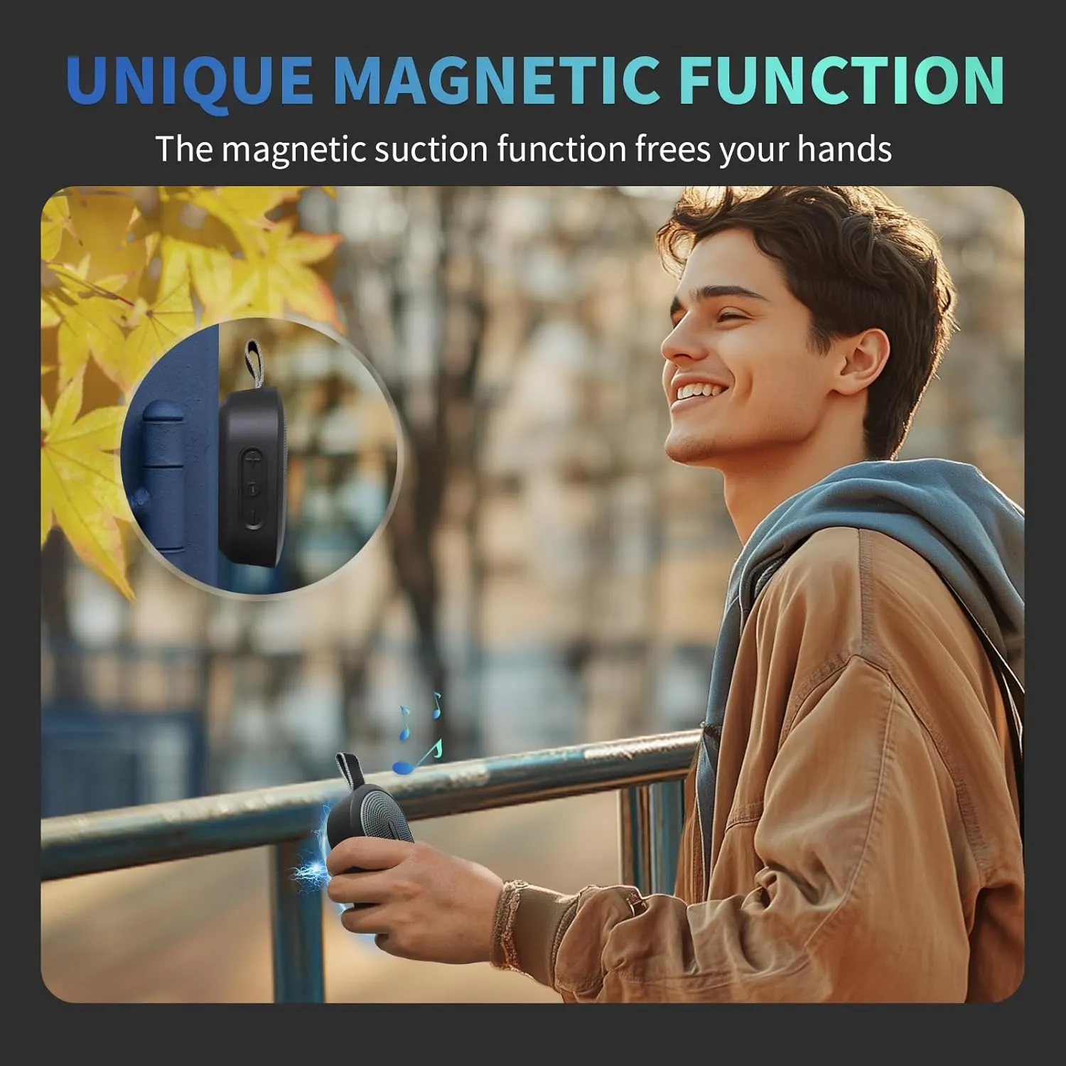 SOWO Wireless Portable Small Speaker, Ultra Magnetic Bluetooth Speaker for Golf Car, Coverless IP67 Waterproof, 24 H Playtime, Pro Sound, Clip On Design for Outdoor, Indoor - Black