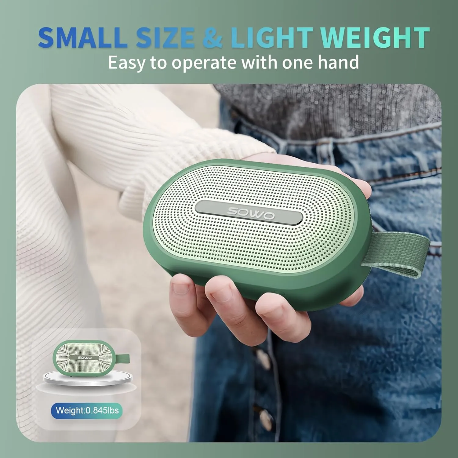 SOWO Wireless Portable Small Speaker, Ultra Magnetic Bluetooth Speaker for Golf Cart, Coverless IP67 Waterproof, 24 H Playtime, Pro Sound, Clip On Design for Outdoor, Indoor - Green
