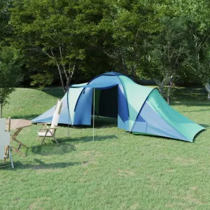 Spacious 6-Person Camping Tent in Blue and Green with Mosquito Net and Dual Compartments