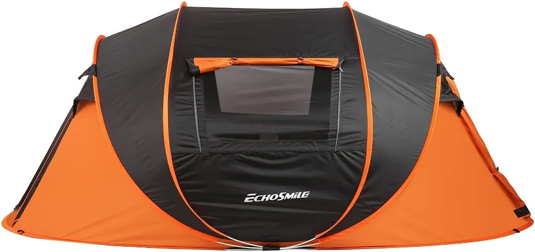 Spacious Camping Tent for Family Adventures, Quick Setup Design, Black and Orange, Fits 5-8 People