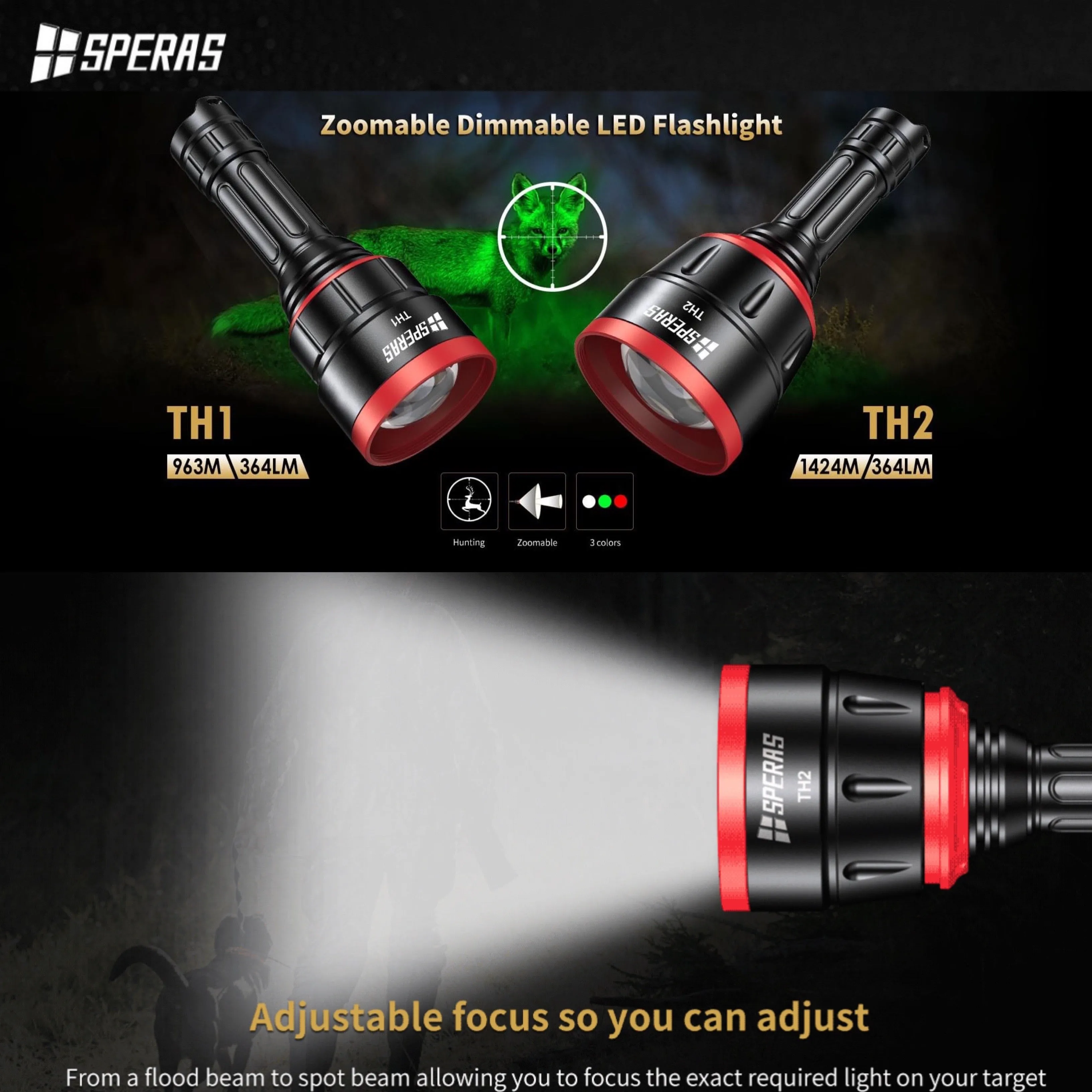 SPERAS TH2 Zoomable Tactical Flashlight