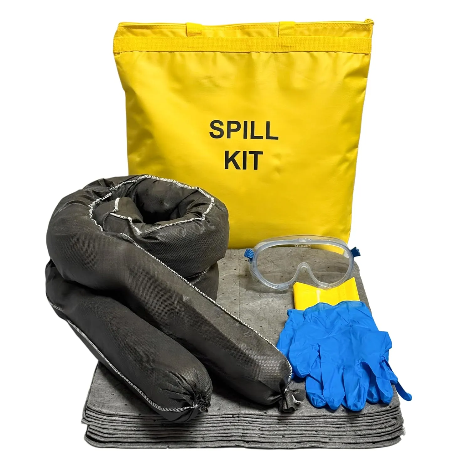 Spill Kit - Universal Absorbents - Portable Bag Spill Kit - Spill Pads & Absorbent Socks for Water, Oil Spill Clean Up & More - Absorb 5 Gallons of Any Fluid (Made in USA)