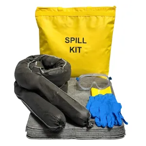 Spill Kit - Universal Absorbents - Portable Bag Spill Kit - Spill Pads & Absorbent Socks for Water, Oil Spill Clean Up & More - Absorb 5 Gallons of Any Fluid (Made in USA)