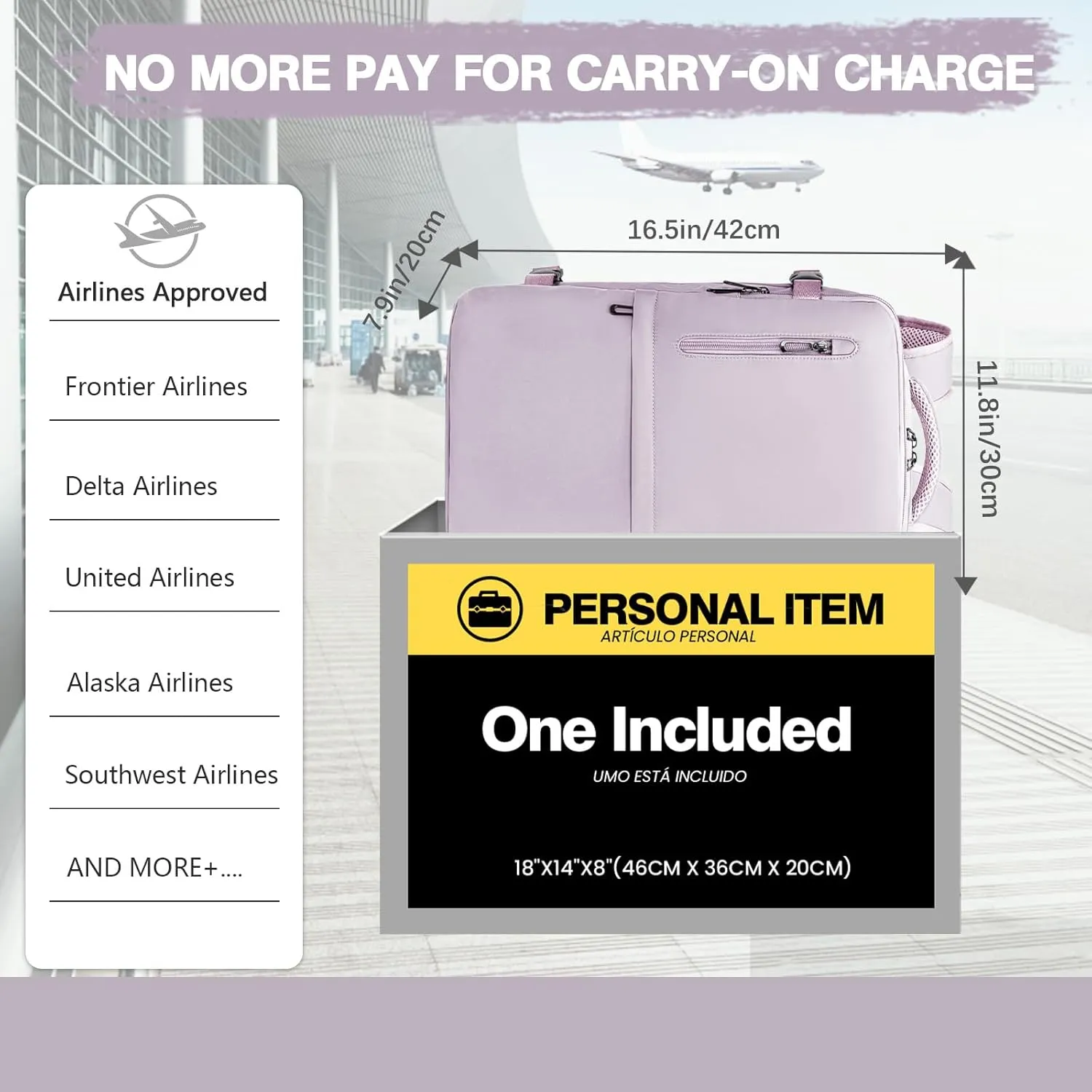 Spirit Airlines Personal Item Bag 18x14x8 Inches Carry On Flight Approved Travel Backpack for Women & Men