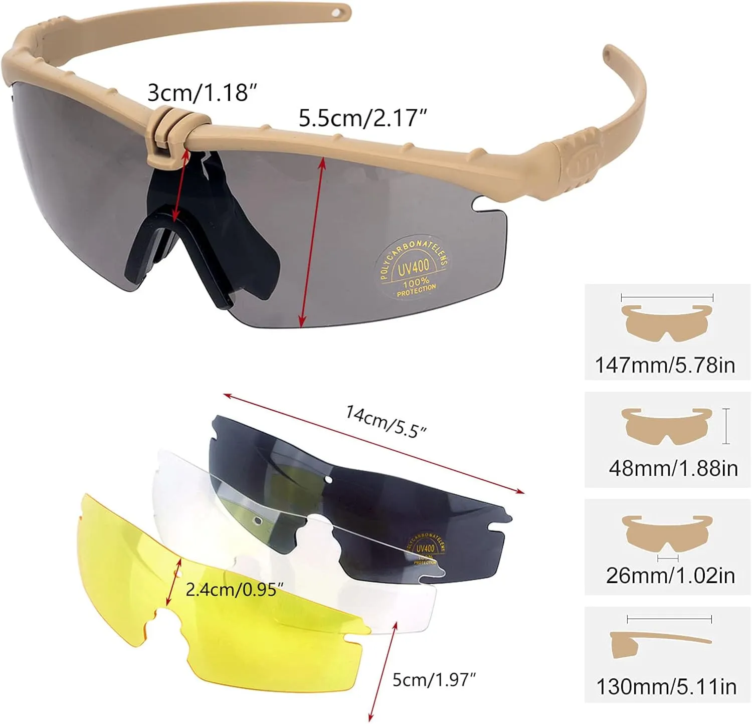 Sports Goggles Anti Fog Glasses Sunglasses with 3 Interchangeable Lens