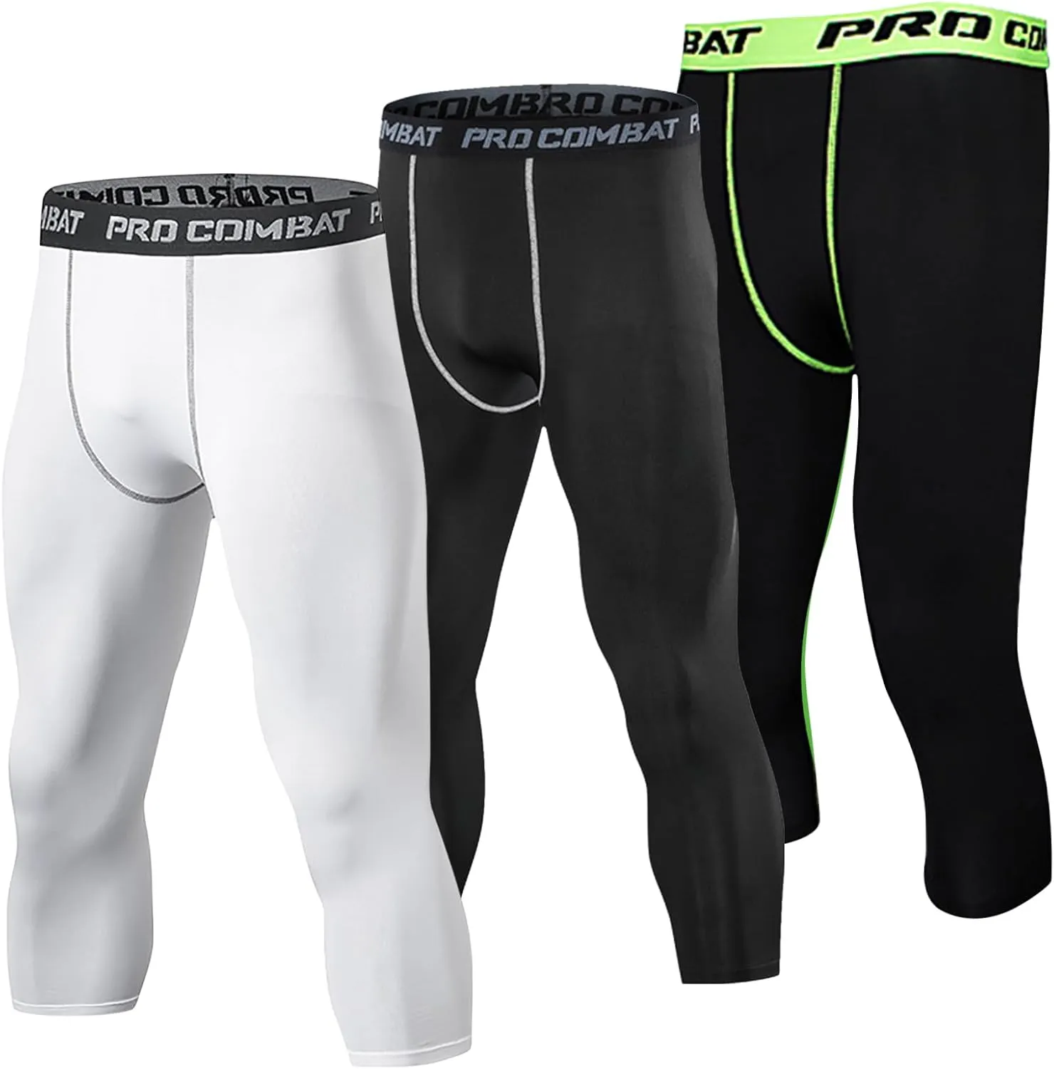 SS COLOR FISH 3 Pack 3/4 Men's Compression Pants Athletic Baselayer Workout Sports Running Legging Running Tights for Men