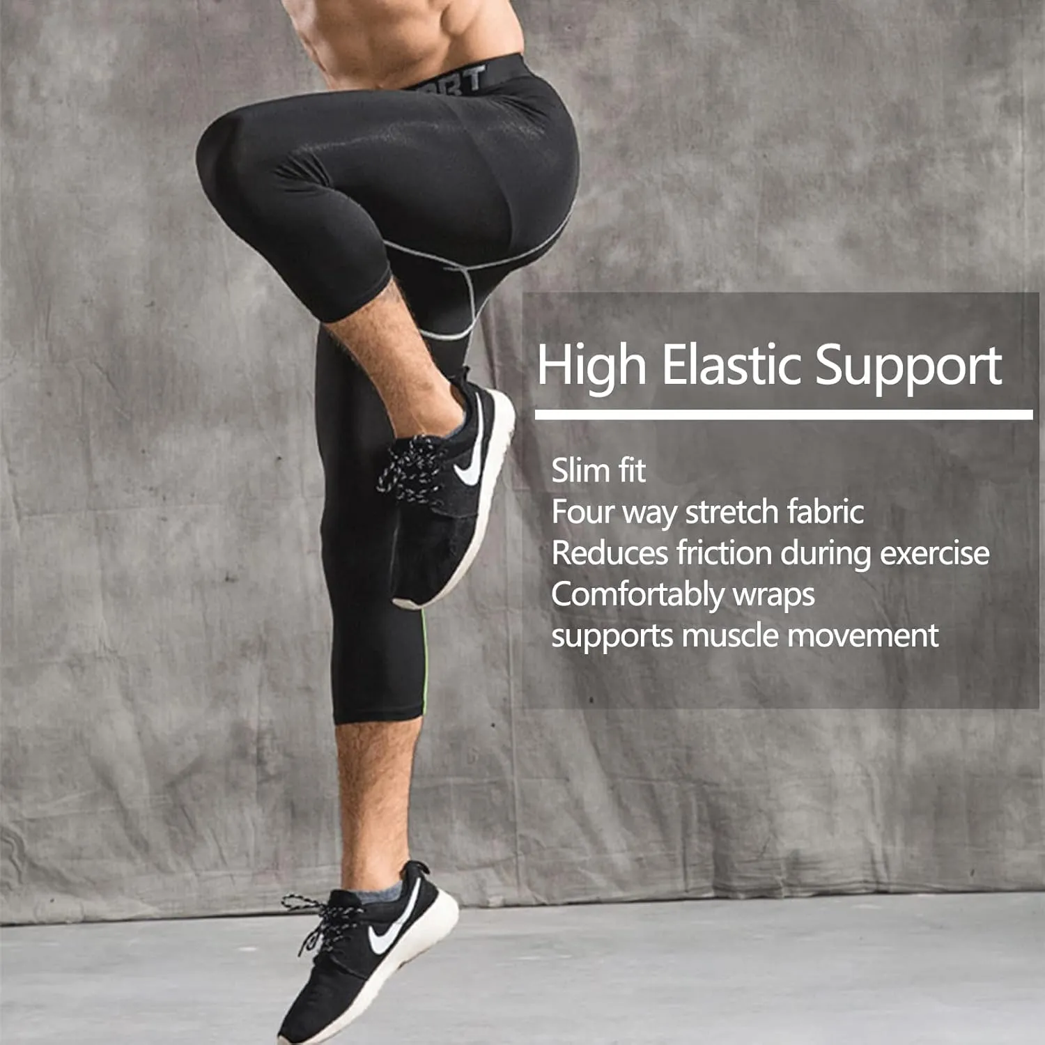 SS COLOR FISH 3 Pack 3/4 Men's Compression Pants Athletic Baselayer Workout Sports Running Legging Running Tights for Men