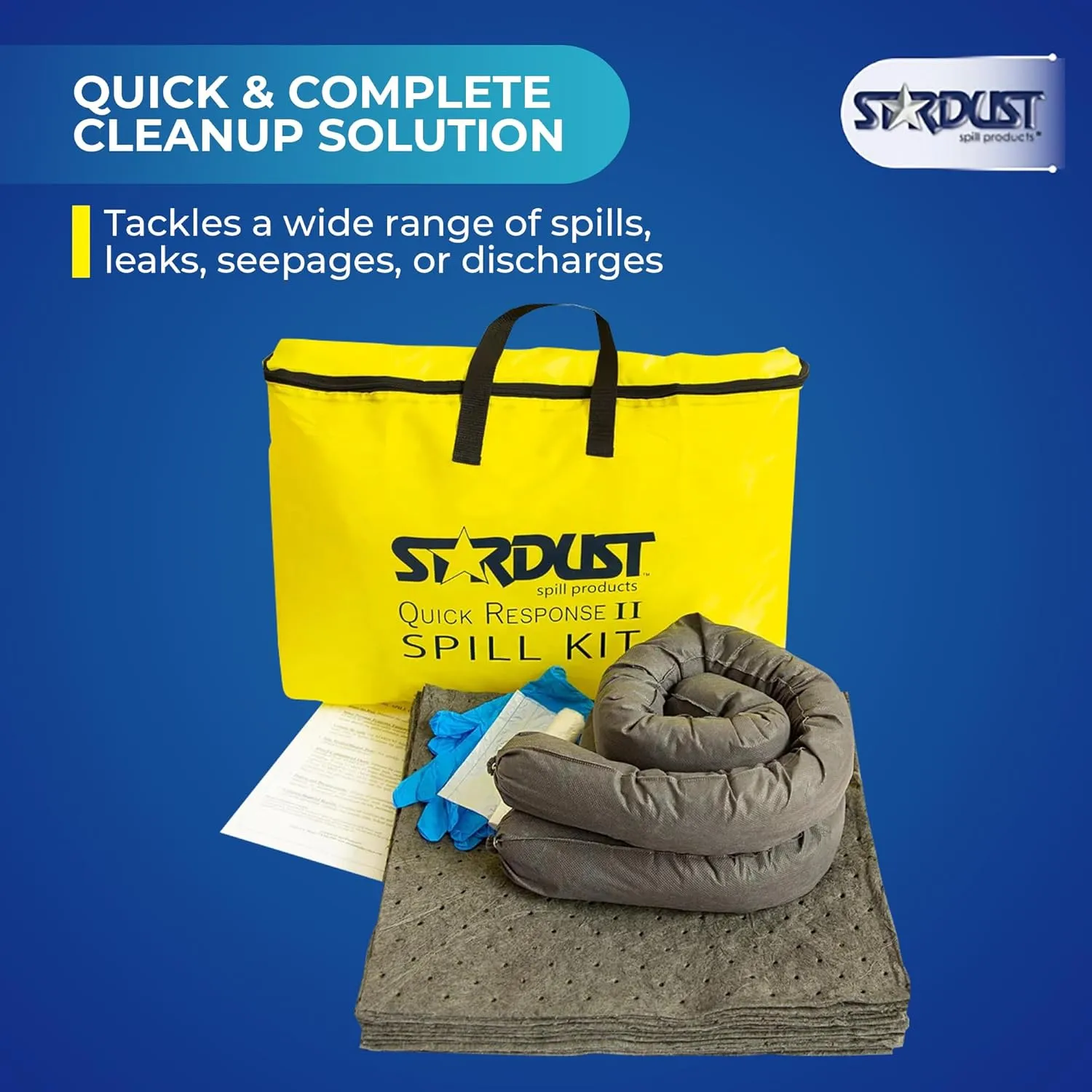 Stardust Spill Products Universal Spill Kit – OSHA Compliant Solution for Vehicles, Industrial, & Restaurant Use, Emergency Response Chemical, Water, & Bodily Fluid Cleanup, 12-Pack
