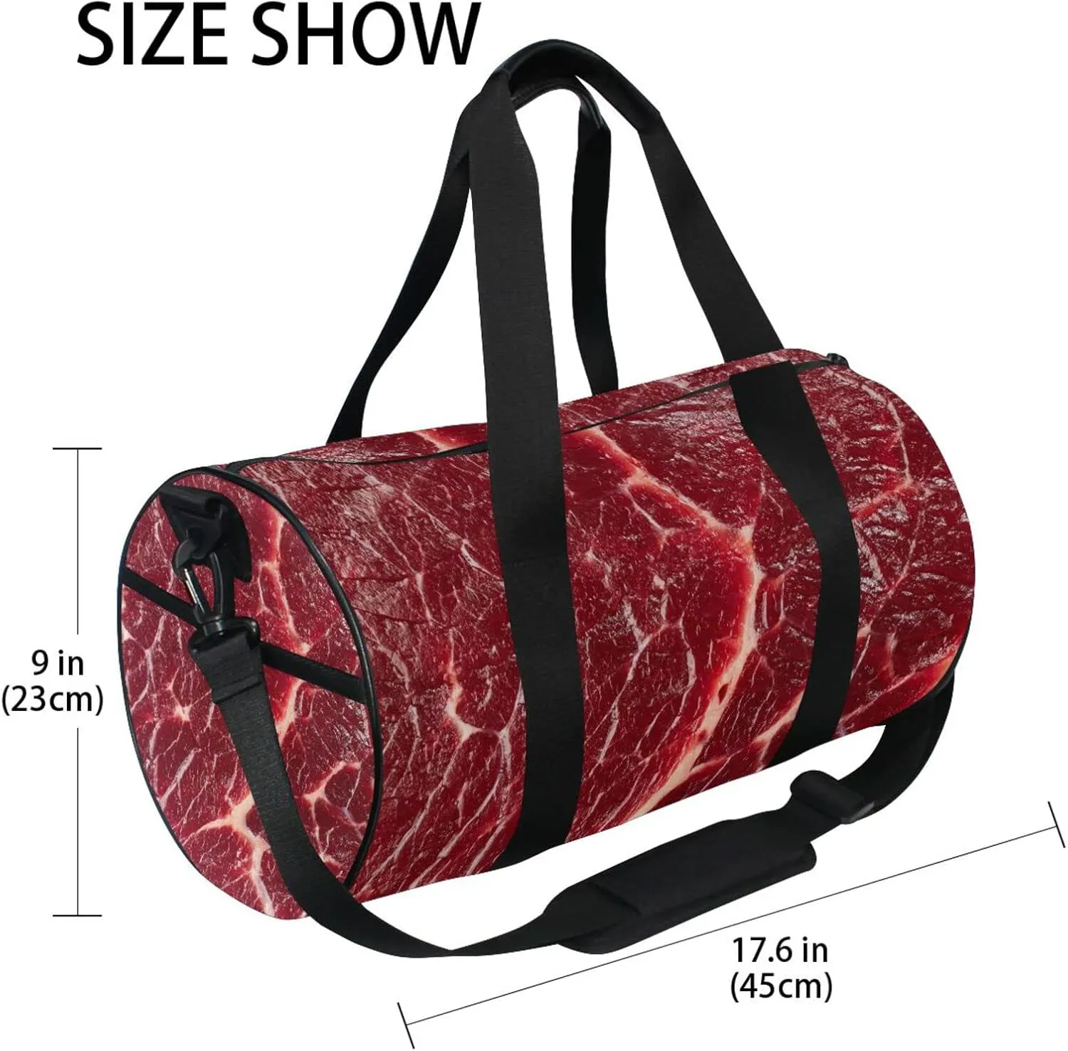 Steak Beef Meant Red Texture Duffel Bag, Foldable Canvas Travel Tote for Gym Sports with Inner Pockets, Durable Lightweight Fitness Bag for Overnight Workout