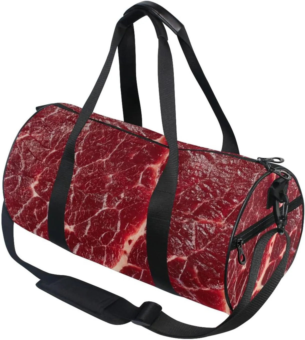 Steak Beef Meant Red Texture Duffel Bag, Foldable Canvas Travel Tote for Gym Sports with Inner Pockets, Durable Lightweight Fitness Bag for Overnight Workout