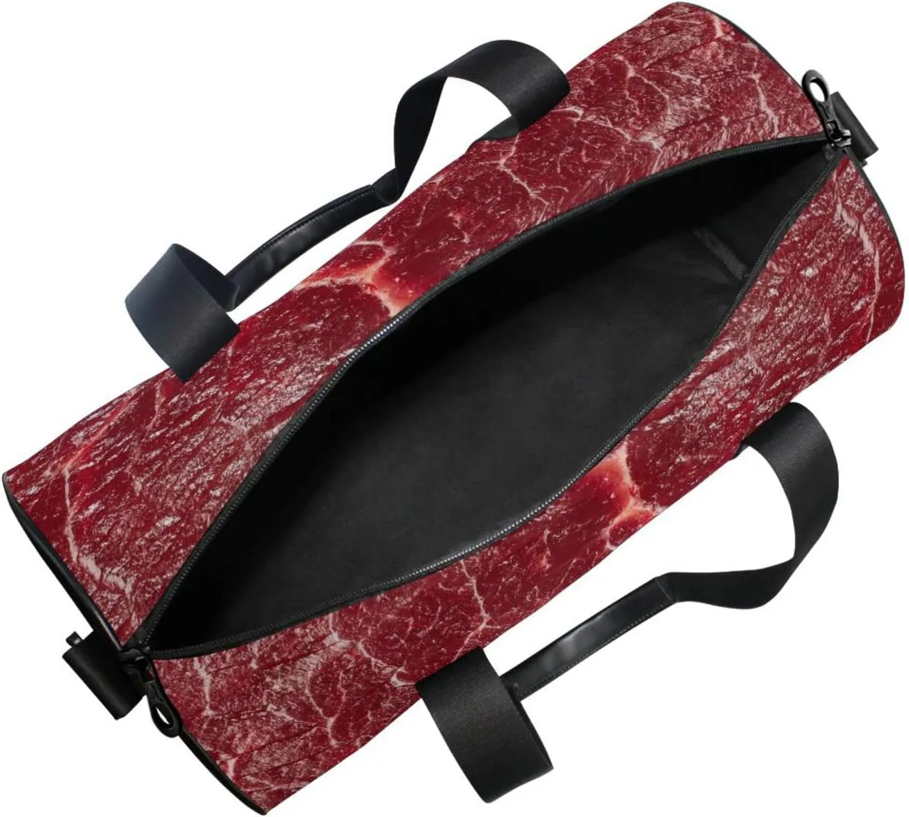 Steak Beef Meant Red Texture Duffel Bag, Foldable Canvas Travel Tote for Gym Sports with Inner Pockets, Durable Lightweight Fitness Bag for Overnight Workout