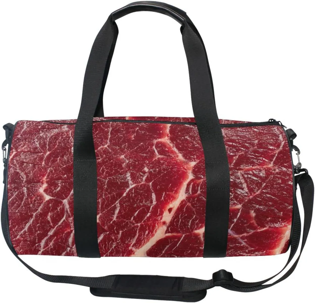 Steak Beef Meant Red Texture Duffel Bag, Foldable Canvas Travel Tote for Gym Sports with Inner Pockets, Durable Lightweight Fitness Bag for Overnight Workout
