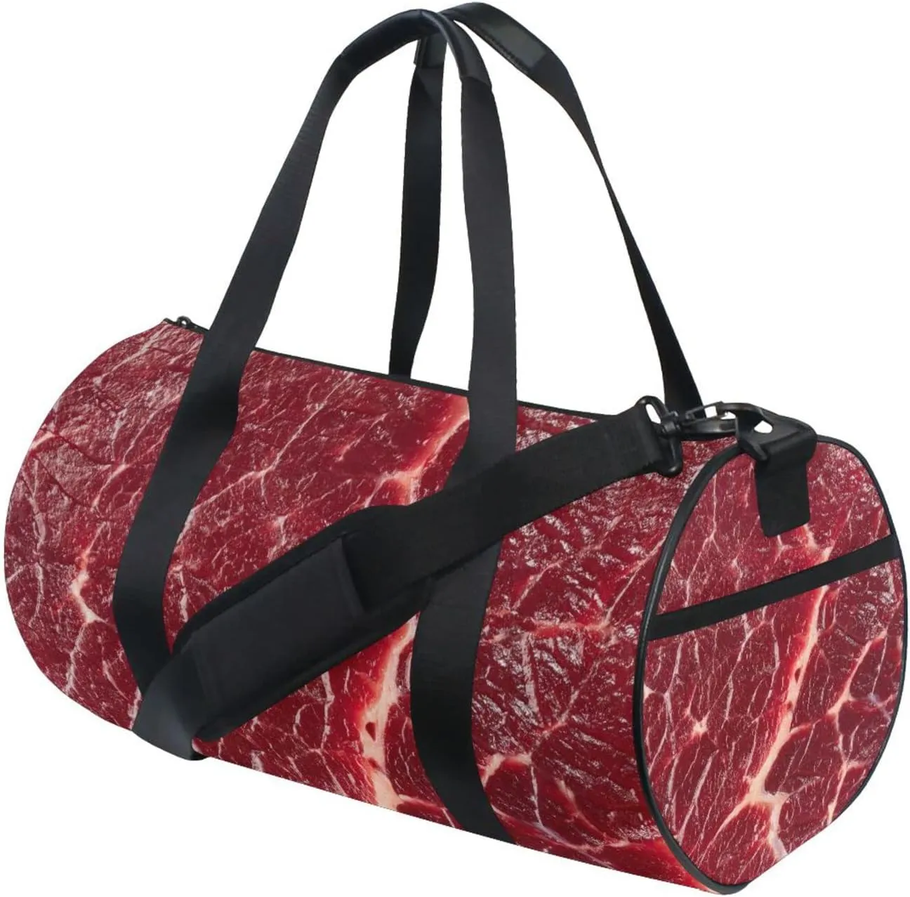 Steak Beef Meant Red Texture Duffel Bag, Foldable Canvas Travel Tote for Gym Sports with Inner Pockets, Durable Lightweight Fitness Bag for Overnight Workout