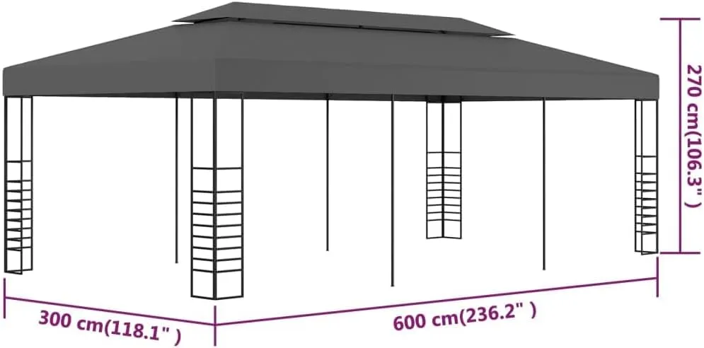 Steel Frame Gazebo with PA Coated Canopy Tent 118.1"x236.2" Outdoor Party Shelter for Backyard Camping BBQ Events Anthracite