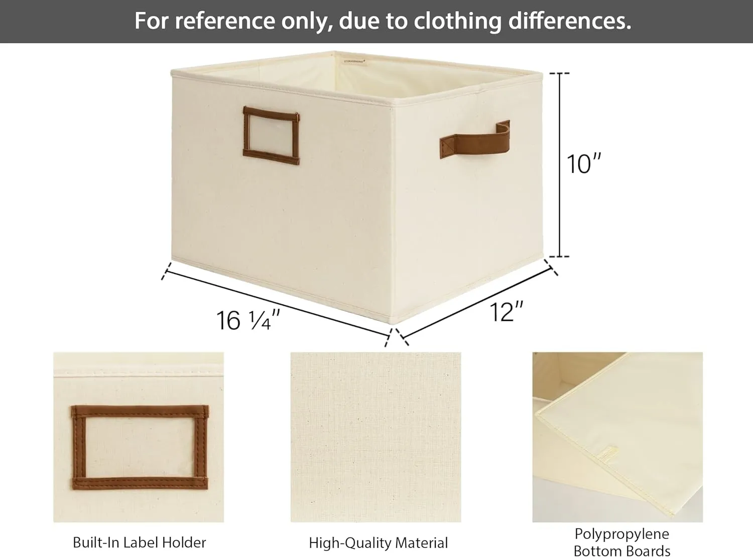 StorageWorks Storage Baskets for Shelves, Foldable Fabric Closet Storage Bins with PU Handles, Fabric Storage Bins Clothes Organizer, Ivory White, 3-Pack, Large