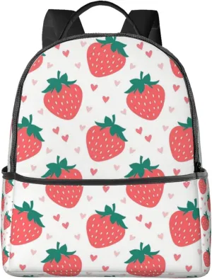 Strawberry Hearts Adult Backpacks 14 Inch Laptop Backpack Double Shoulder Bag for Work Travel Gifts