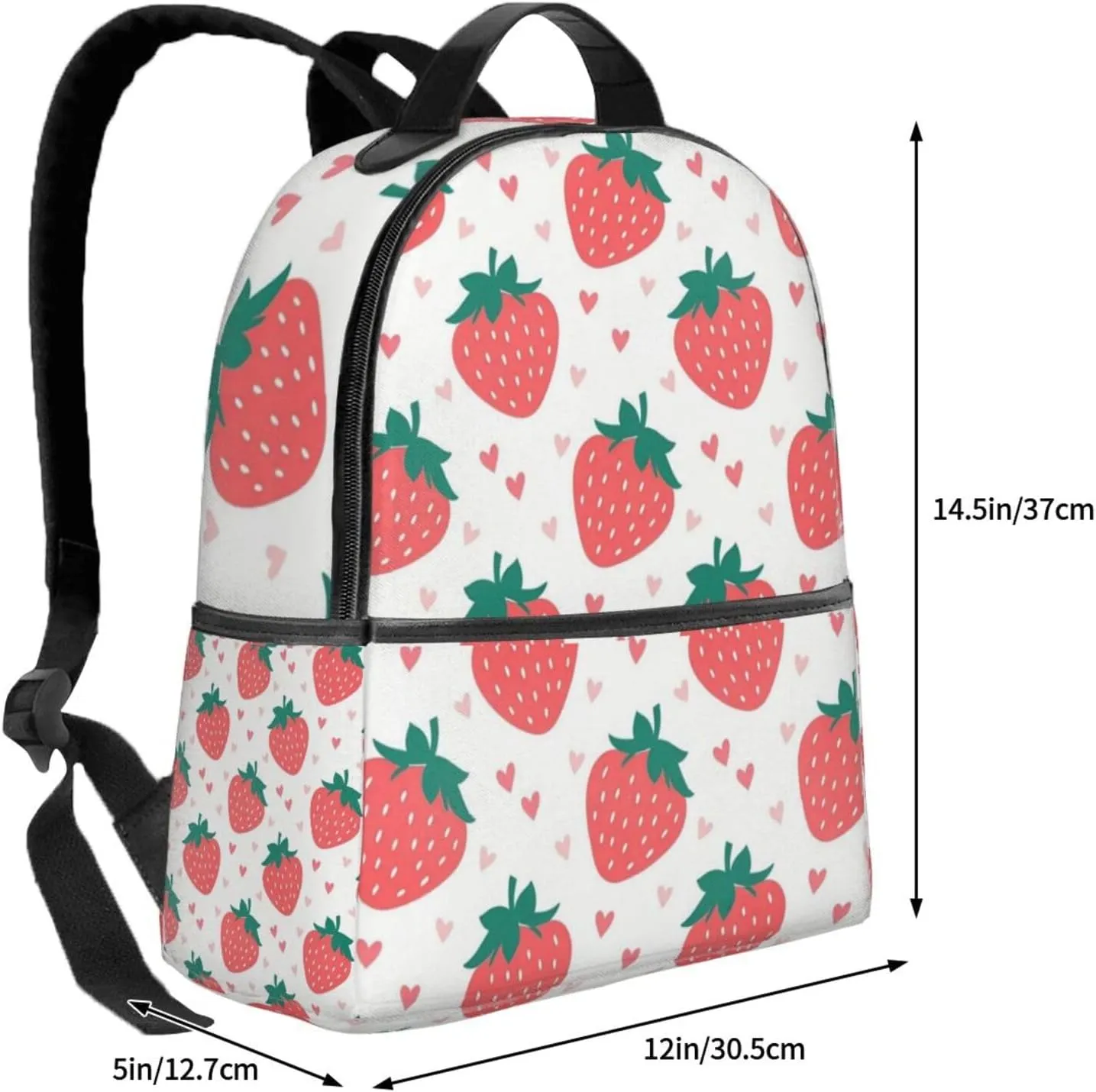 Strawberry Hearts Adult Backpacks 14 Inch Laptop Backpack Double Shoulder Bag for Work Travel Gifts