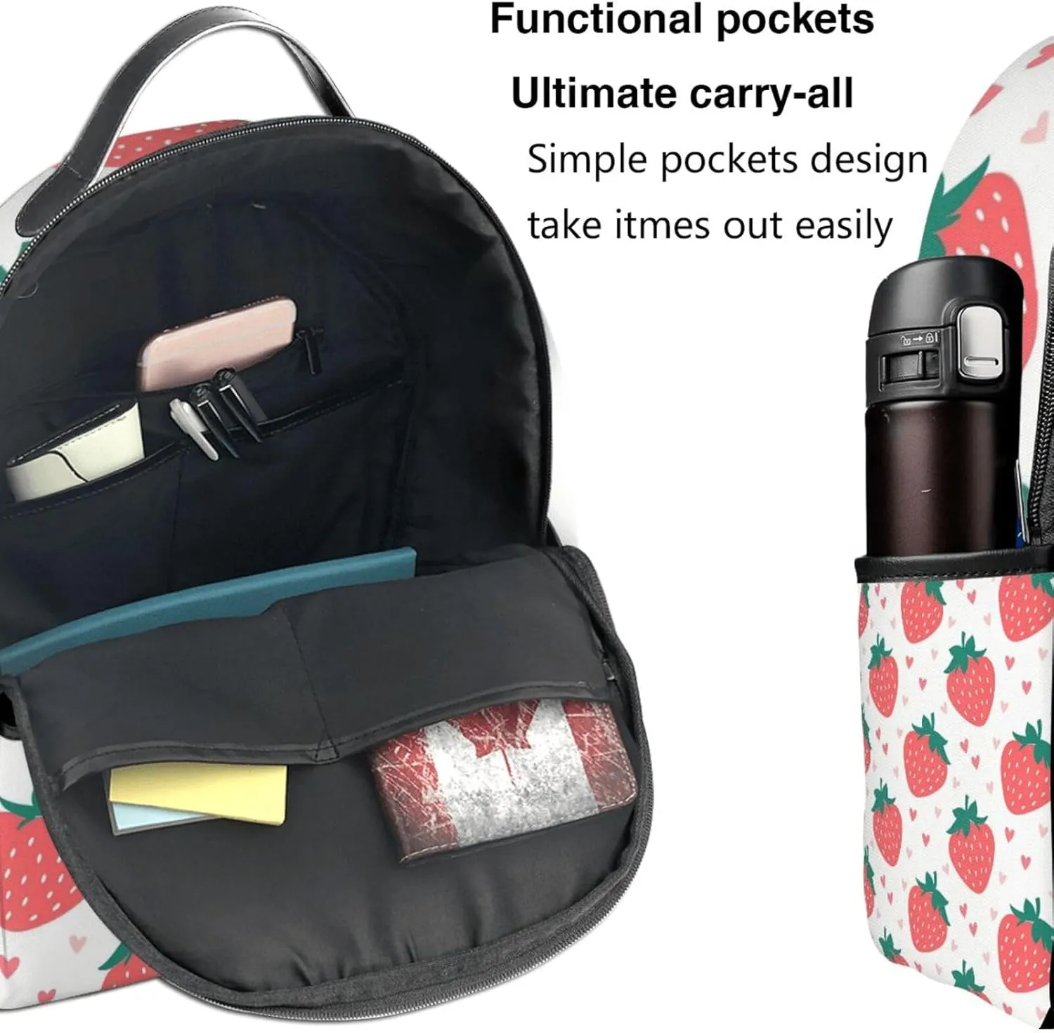 Strawberry Hearts Adult Backpacks 14 Inch Laptop Backpack Double Shoulder Bag for Work Travel Gifts