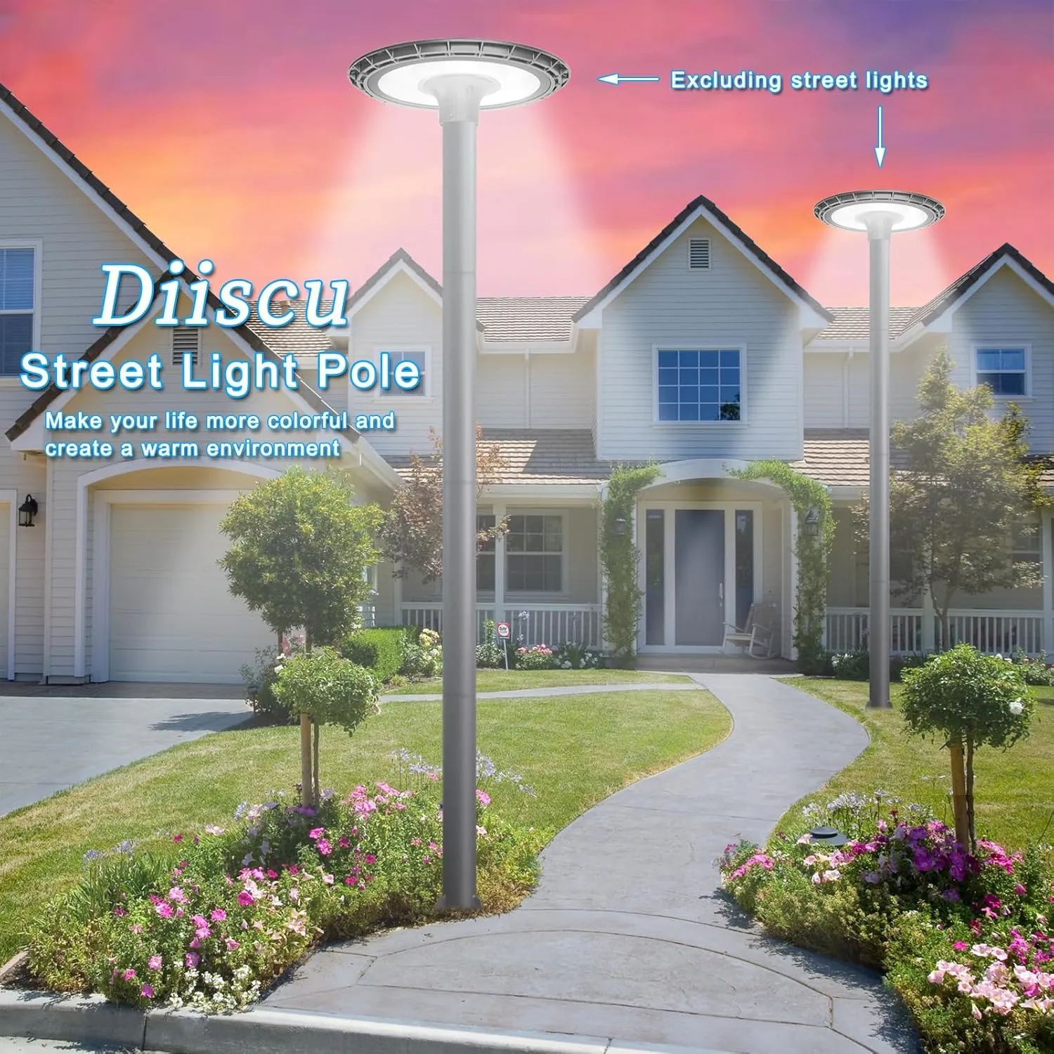 Street Light Pole 13ft Tall, Gray Outdoor Galvanized Heavy-duty Metal Solar Street Lamp Post, Suitable for Outdoor Street Courtyard Parking Lot Lighting Fixtures with Mounting Rebar Cage (13 FT 76mm)