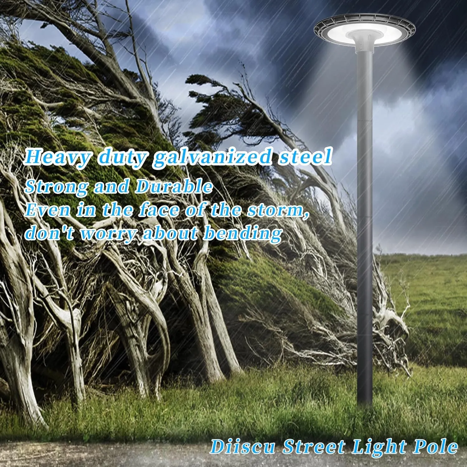 Street Light Pole 13ft Tall, Gray Outdoor Galvanized Heavy-duty Metal Solar Street Lamp Post, Suitable for Outdoor Street Courtyard Parking Lot Lighting Fixtures with Mounting Rebar Cage (13 FT 76mm)