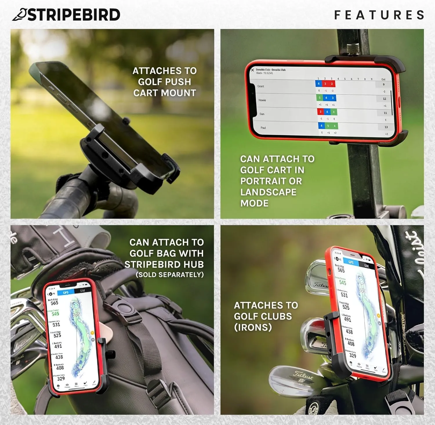 Stripebird - Original Golf Magnetic Phone Holder - Golf Cart Accessory - Slim Smartphone Mount - Store & Access Cell - Ultra Strong Magnet