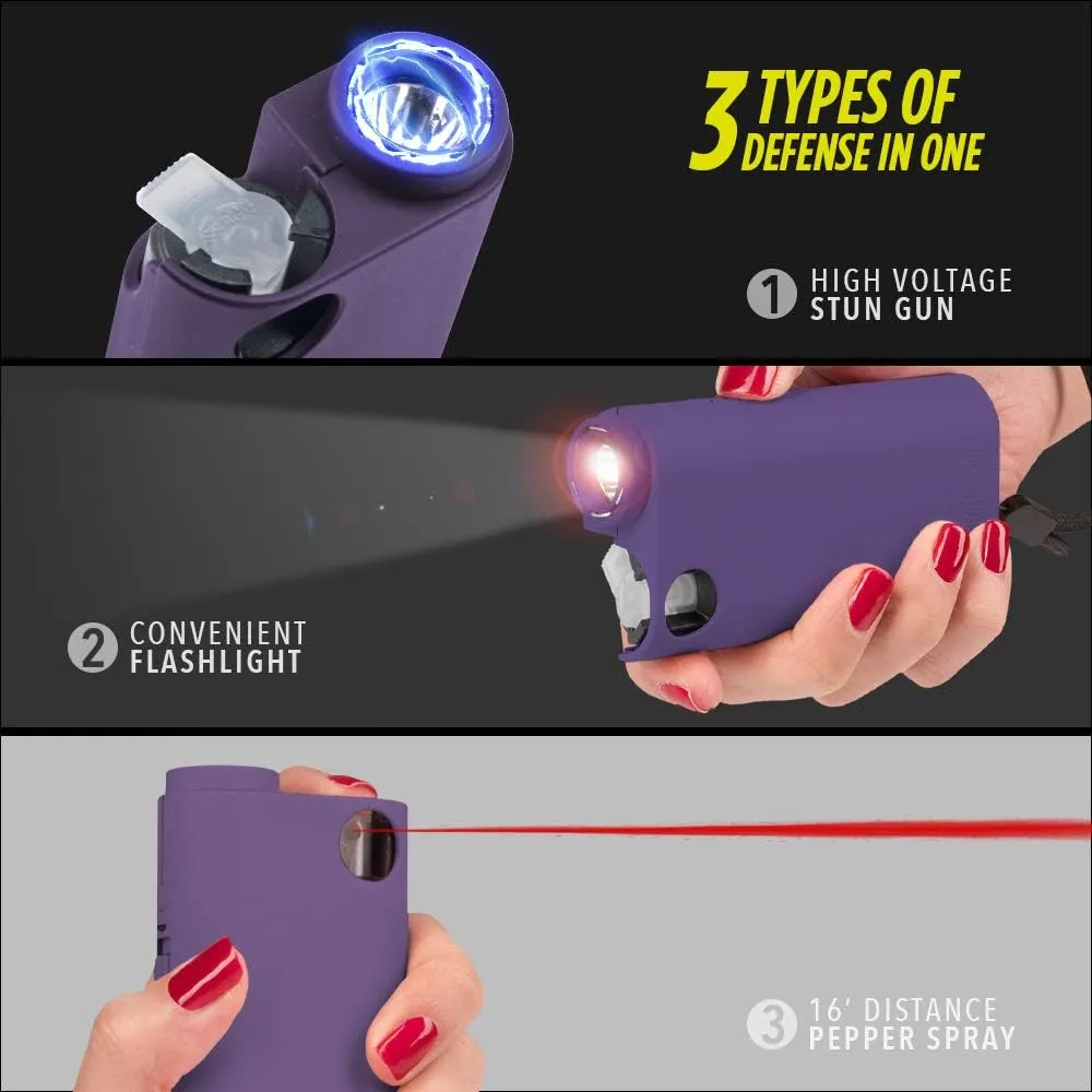 Stun Gun and Pepper Spray Combo, Protection for Women Self Defense 3-in-1 Kit, Stun Gun Pepper Spray with Flashlight, 175 Lumens, 1.44 MC Formulation, 16 ft Range, Rechargeable Battery, USB