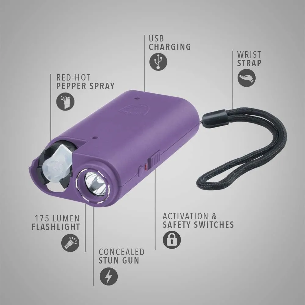 Stun Gun and Pepper Spray Combo, Protection for Women Self Defense 3-in-1 Kit, Stun Gun Pepper Spray with Flashlight, 175 Lumens, 1.44 MC Formulation, 16 ft Range, Rechargeable Battery, USB