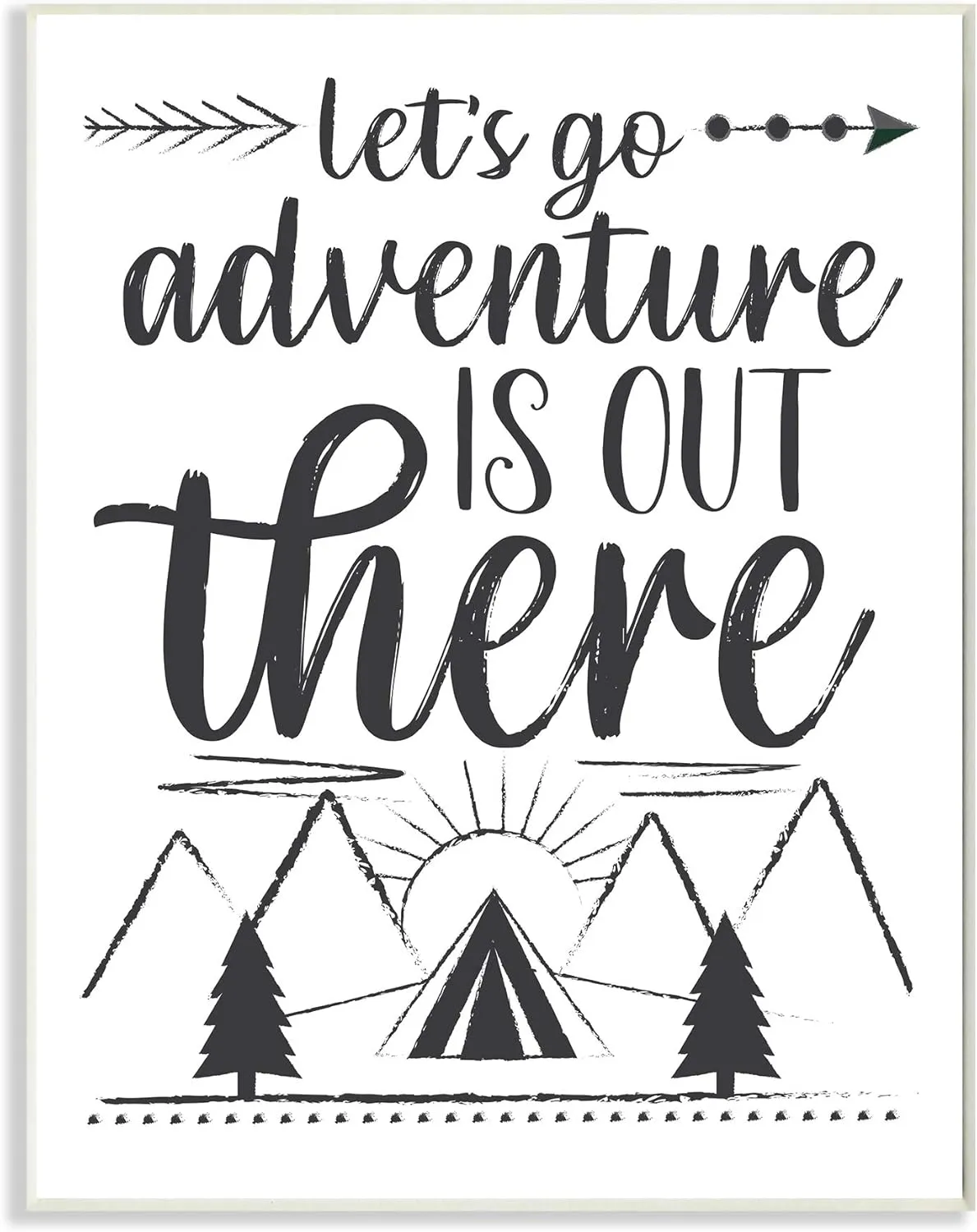 Stupell Industries Adventure's Out There Phrase Camping Tent Mountain Range, Designed by AE Design Wall Plaque, 10 x 15, White
