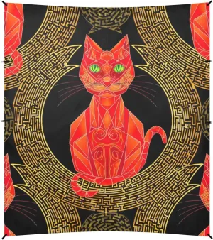 Stylized Red Cat Geometric Black Canopy Beach Tent Sun Shade Outdoor Patio Print Camping Shelter Backyard 9.2 × 10.5 FT Shelters with Sandbags Anchor