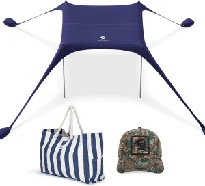 SUN NINJA Beach Tent Bundle with XL Canvas Tote Bag and Trucker Hat - UPF 50  Sun Protection, Water-Resistant, Quick Setup, Stylish & Functional, Complete Beach Day Set