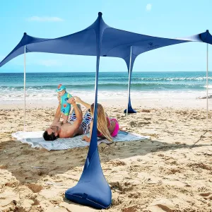 SUN NINJA Beach Tent Shelter with UPF50  Protection, Includes Sand Shovel, Ground Pegs, Stability Poles, Outdoor Pop Up Shade Canopy for Camping, Fishing, Backyard Fun