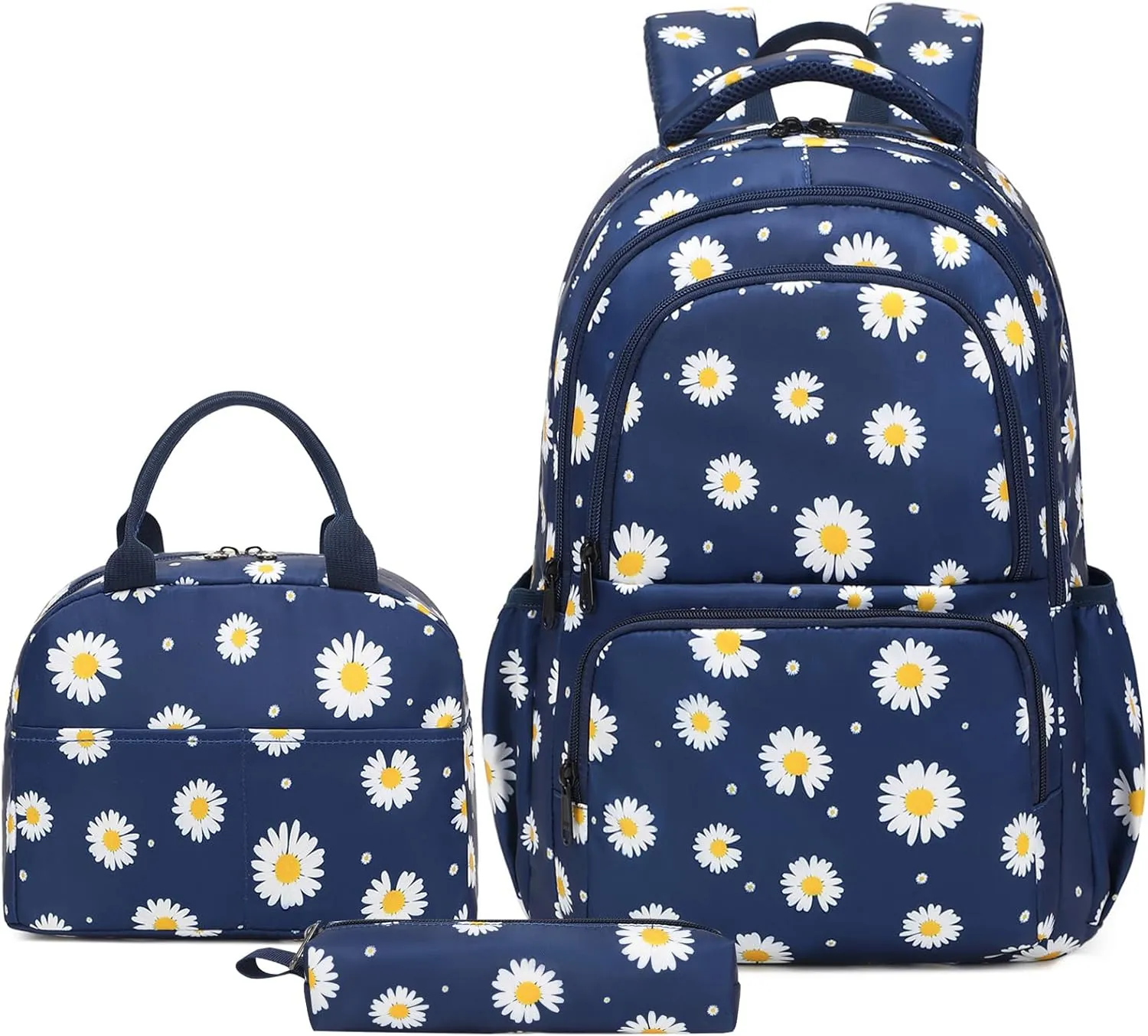Sunborls Backpack for Girls Teens Girls Bookbag Lightweight High-Capacity Waterproof School Gifts for Lovely Small Daisy Flower 3pcs (Blue)