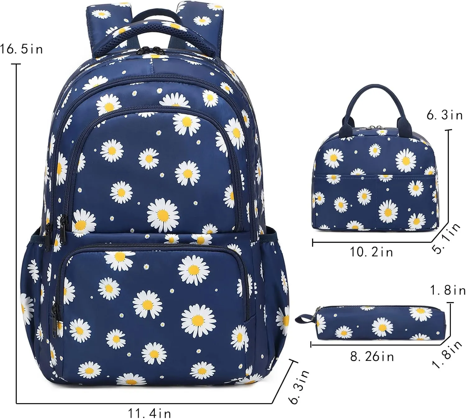 Sunborls Backpack for Girls Teens Girls Bookbag Lightweight High-Capacity Waterproof School Gifts for Lovely Small Daisy Flower 3pcs (Blue)