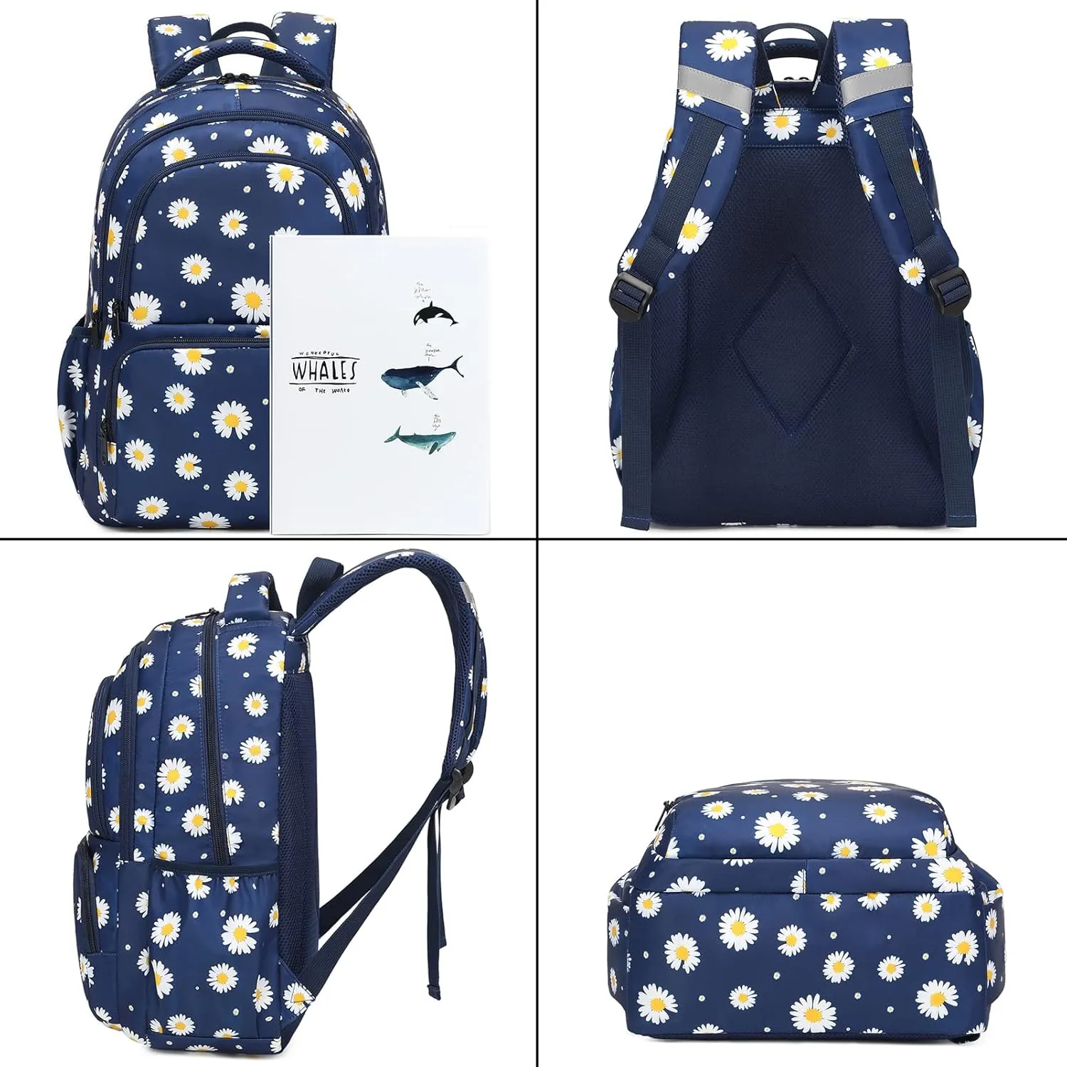 Sunborls Backpack for Girls Teens Girls Bookbag Lightweight High-Capacity Waterproof School Gifts for Lovely Small Daisy Flower 3pcs (Blue)