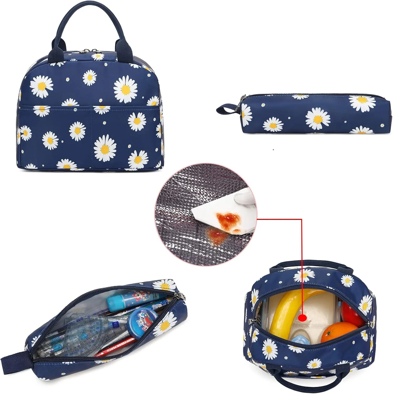 Sunborls Backpack for Girls Teens Girls Bookbag Lightweight High-Capacity Waterproof School Gifts for Lovely Small Daisy Flower 3pcs (Blue)