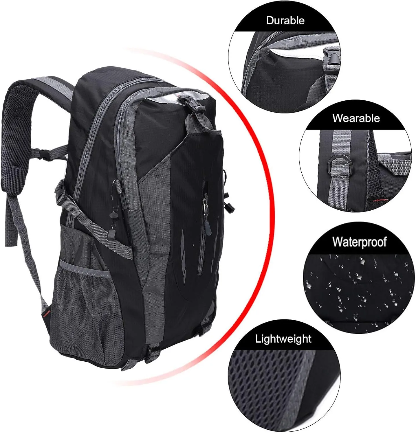 SUNGOOYUE 40L Nylon Backpack for Climbing Camping Hiking Traveling (Black)