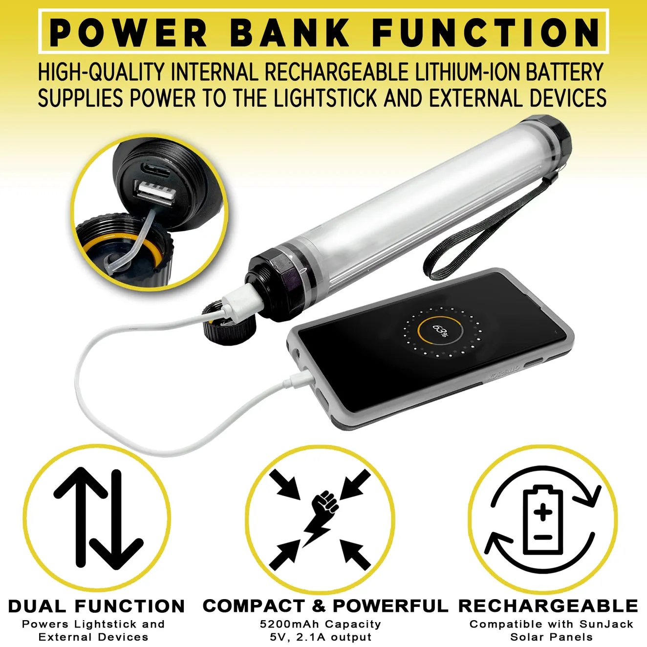 SunJack Waterproof Lightstick with Powerbank (10.5")