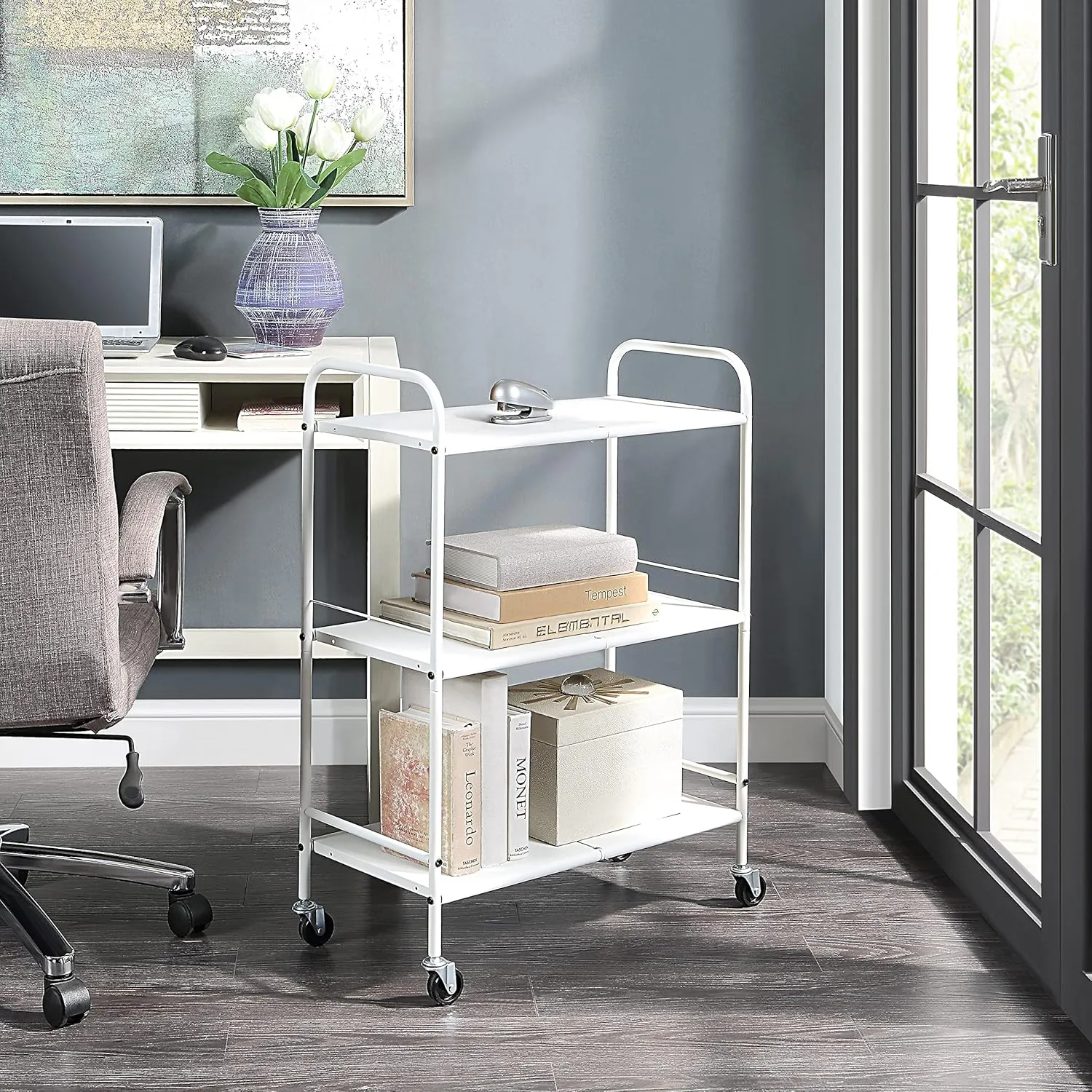 SunnyPoint Metal Rolling Organizer Utility Craft Cart (Large, WHT)