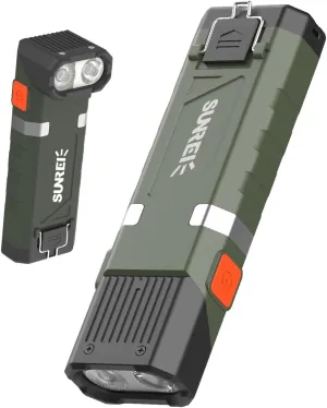 SUNREI 1500LM Super Bright EDC Flat Flashlight, 90° Adjustable Head Rechargeable Tactical Flashlight with Magnetic Base, Metal Clip & Hook, 6 Brightness Levels for Emergency, Outdoor Activities