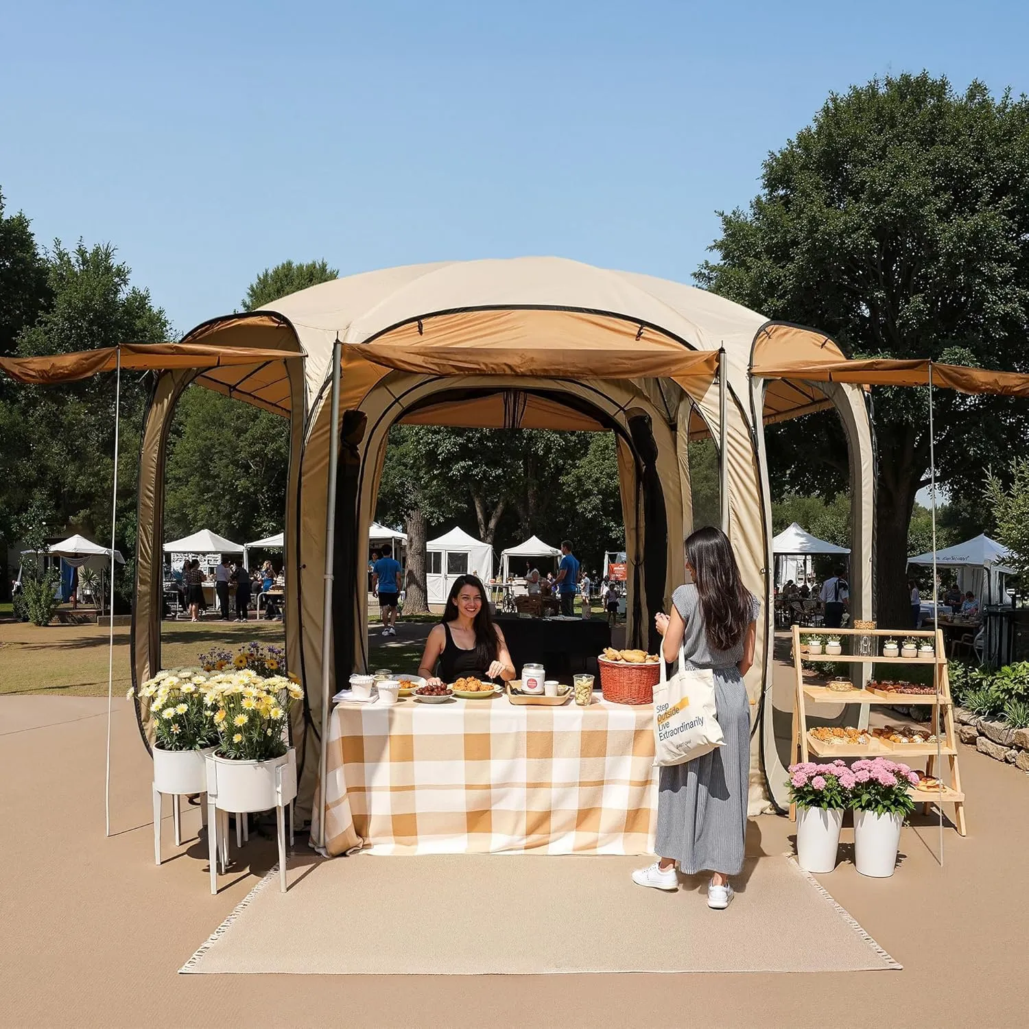 Sunshades Returning customer offer | Waterproof with Screen | Outdoor with Up Shelter Walls Mesh Portable OAK Tent with Carry Patio, Birthday discount and Beach EAST Beige Bag Pop Canopy House Gazebo Camping, 4/6 | for |