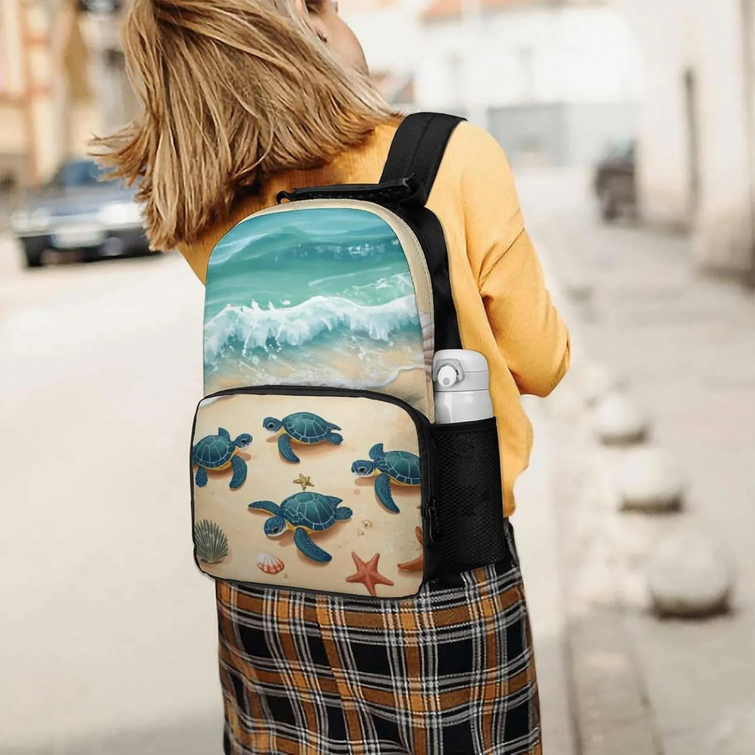 Supdreamc Adults Lightweight Beach Turtles Shoulder Book Bags Big Capacity Shoulder Bag With Adjustable Shoulder Straps for Trekking Work Walking Cycling