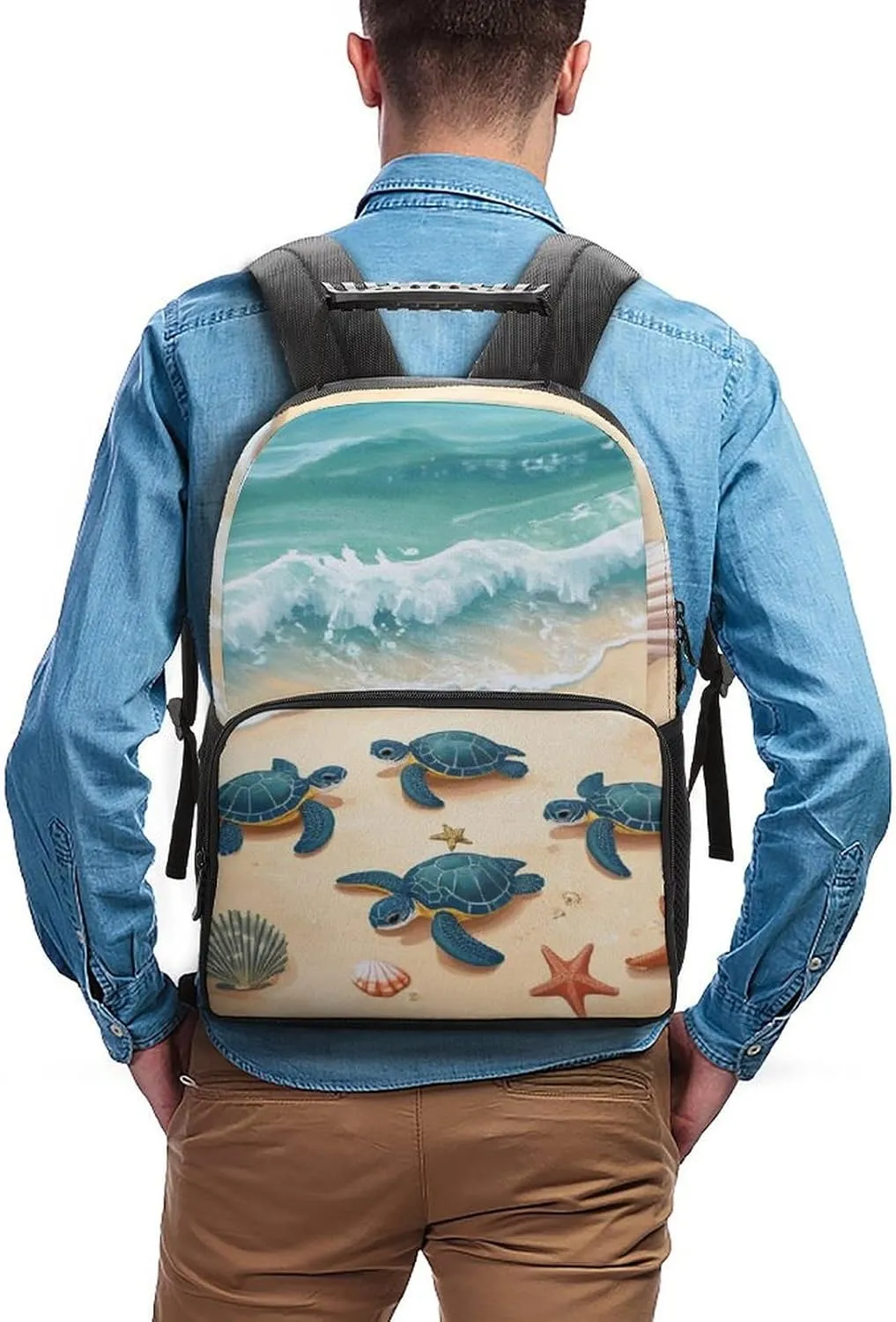 Supdreamc Adults Lightweight Beach Turtles Shoulder Book Bags Big Capacity Shoulder Bag With Adjustable Shoulder Straps for Trekking Work Walking Cycling