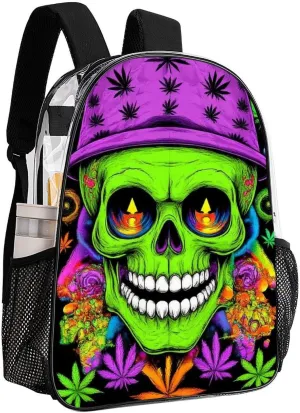 Supdreamc Adults Lightweight Trippy Space Marijuanaweed Alien Art Rucksacks Large Capacity Bookbag Transparent Bag for Trekking Outdoors Bicycle