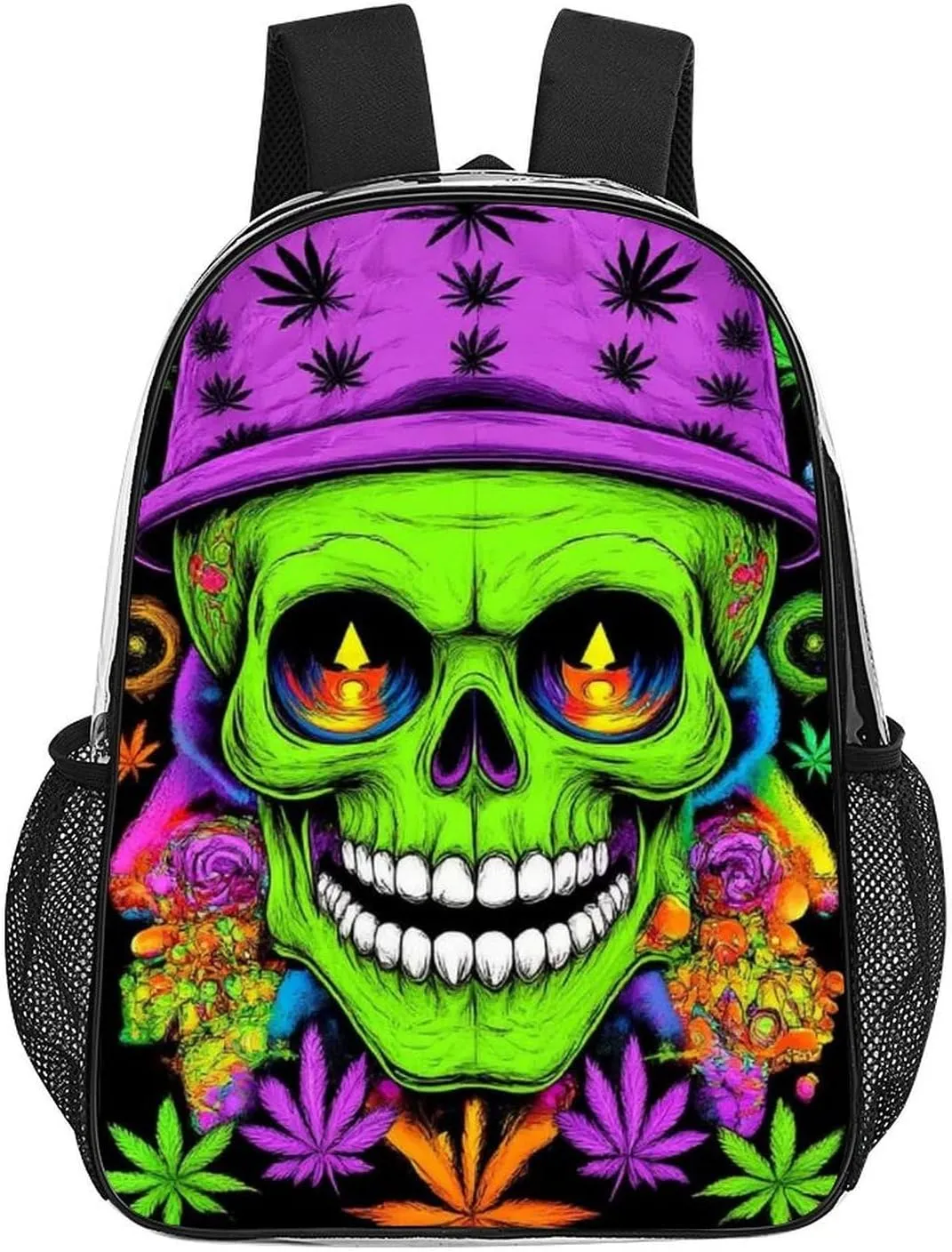 Supdreamc Adults Lightweight Trippy Space Marijuanaweed Alien Art Rucksacks Large Capacity Bookbag Transparent Bag for Trekking Outdoors Bicycle