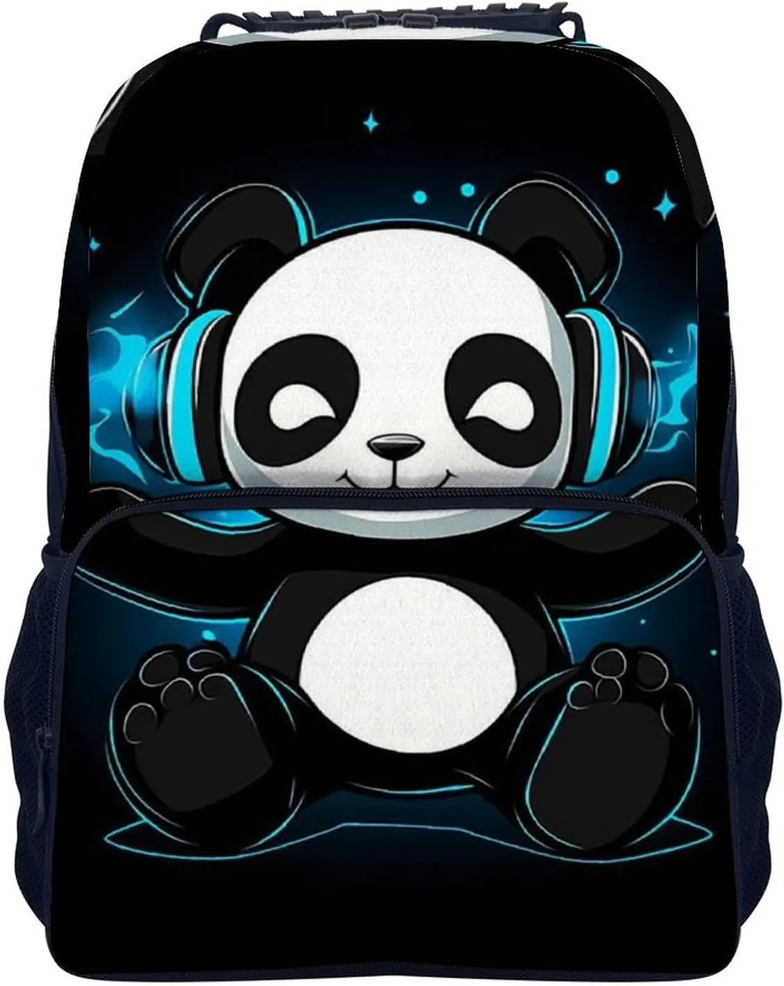 Supdreamc Black And White Panda Animal Headphones Music Cute Panda Daypack Backpack Polyester Multipurpose Anti-Theft Shoulder Bag Big Capacity Gym Outdoor Hiking Backpack With Smooth Zippers