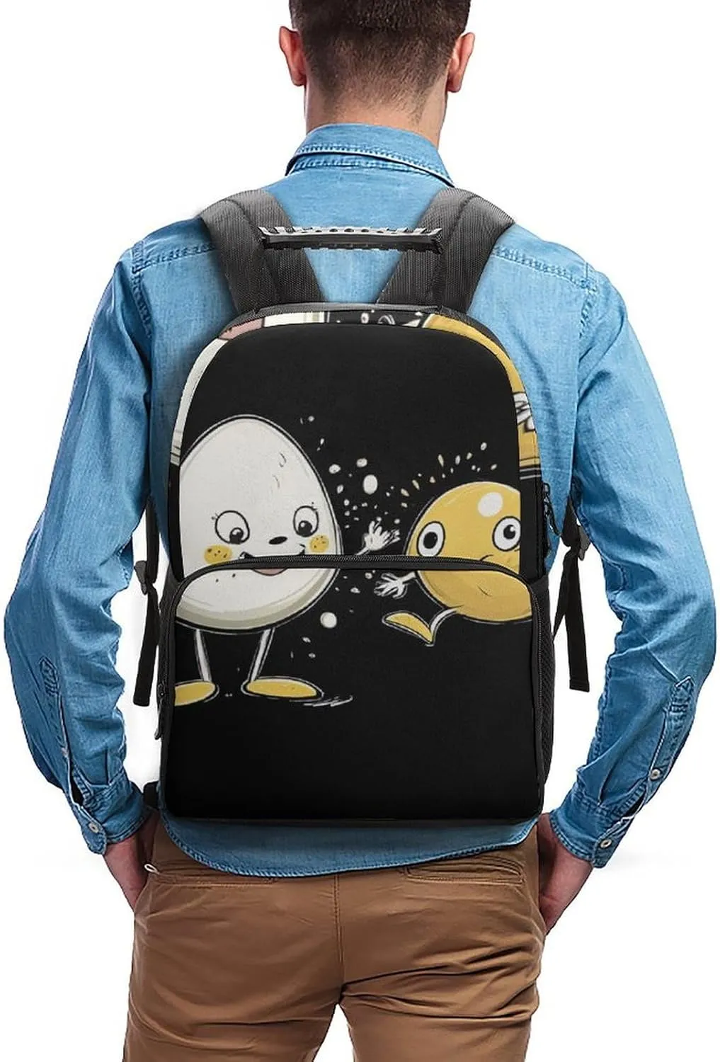 Supdreamc Funny Egg Print Black Rucksacks Lightweight Multipurpose Anti-Theft Shoulder Bag Large Capacity Business Computer Bag With Smooth Zippers